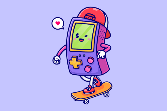 Cute Game Controller Playing Skaterboard: Graphics & Illustrations Review