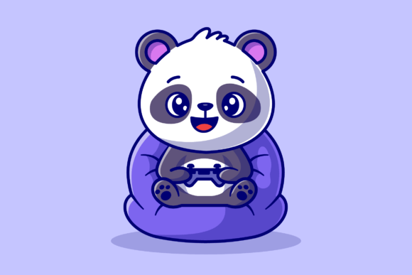 Cute Panda on Playing Game Cartoon Graphics and Illustrations Review