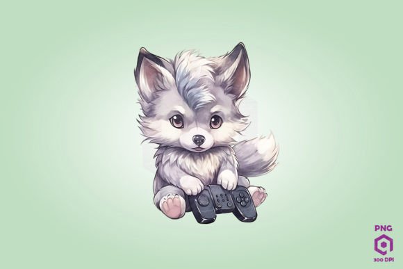 Gray Wolf Playing Video Game Graphics & Illustrations