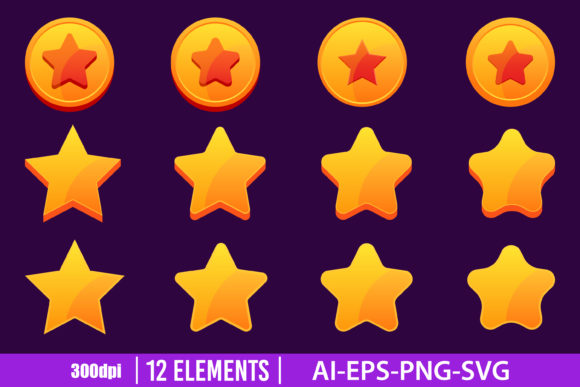 Mobile Game Golden Stars Clipart Set Graphics & Illustrations