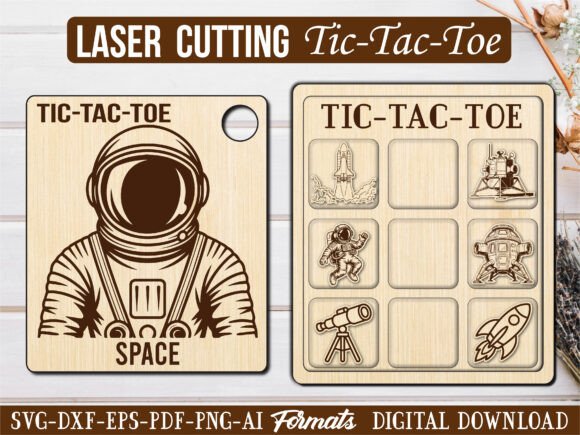 Space Astronaut Tic Tac Toe: Laser Engraving Graphics
