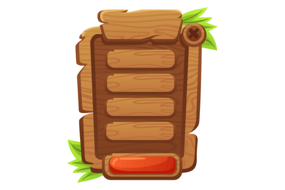 Wooden Menu for Cartoon Game Interface W Graphics & Illustrations